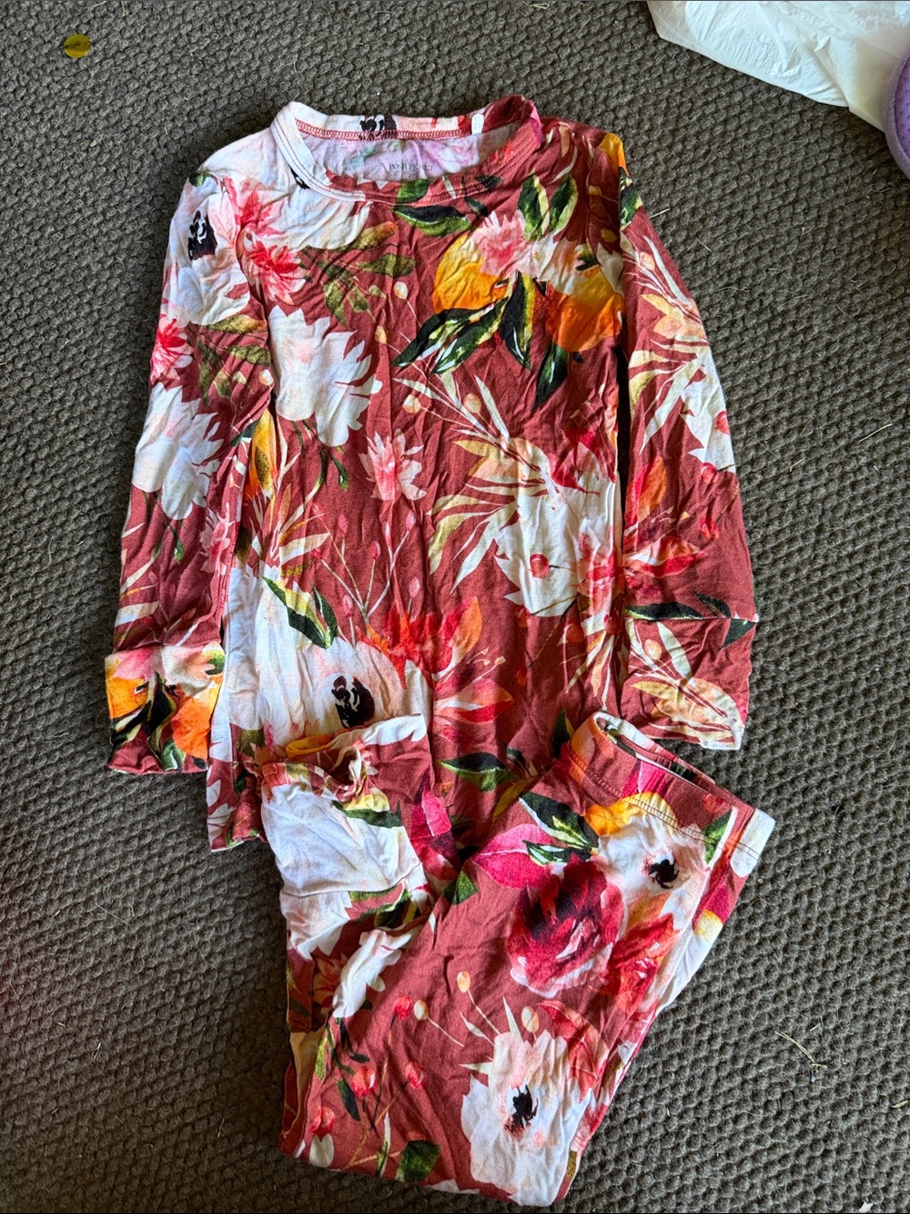 Posh Peanut Pink Floral Pajama Set with Yellow & Green Accents